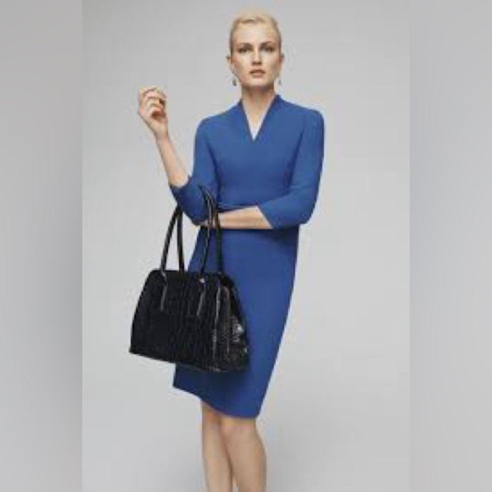 HOBBS LONDON Blue 3/4 Sleeve Midi Tailored  Modest Work Wear Business Casual Dre - Picture 2 of 16